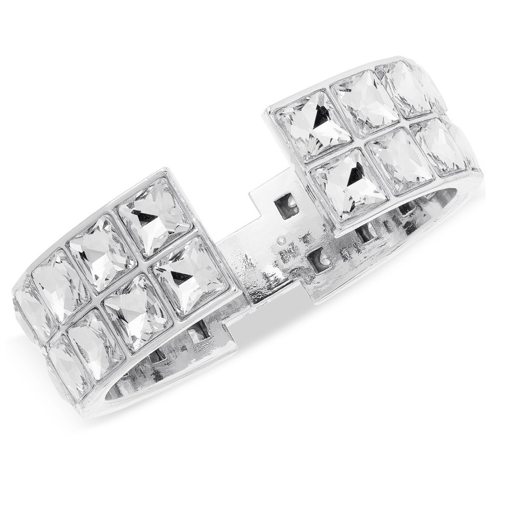 ✨ INC Silver Crystal Cuff Bracelet Statement Wide Hinged Bangle